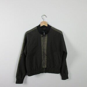 Club Monaco Cropped Bomber Jacket Women's XS Black Viscose Blend Zip Up 566